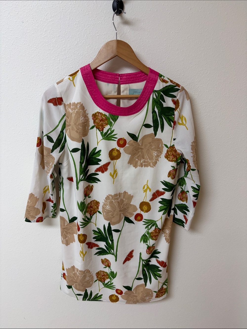Camilla Tree White Floral Dress with Pink Crewneck women’s M